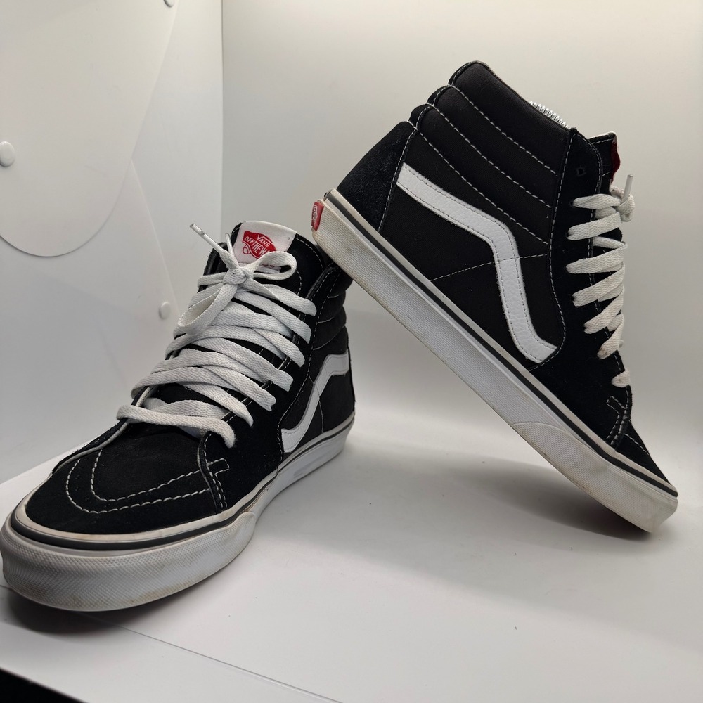 Vans Sk8-Hi High Top Sneakers Black White Suede Canvas Mens 7 Womens 8.5 508731